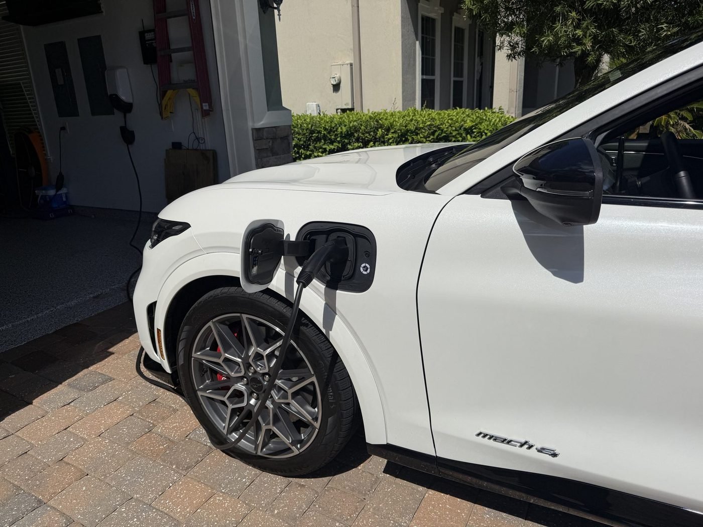Ford Mustang Mach-E charging from a Ford Connected Charge Station installed by Pure Power Electrical in Durbin Crossing, St. Johns, FL
